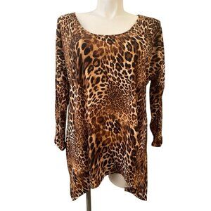 Piphany Size XL Leopard Animal Print Asymmetrical Long Sleeve Tunic Top Safari